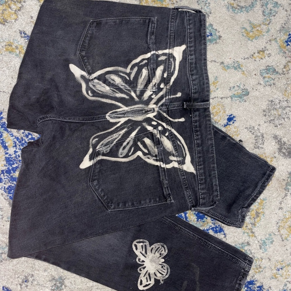 Women's Black Butterfly Jeans Bleached